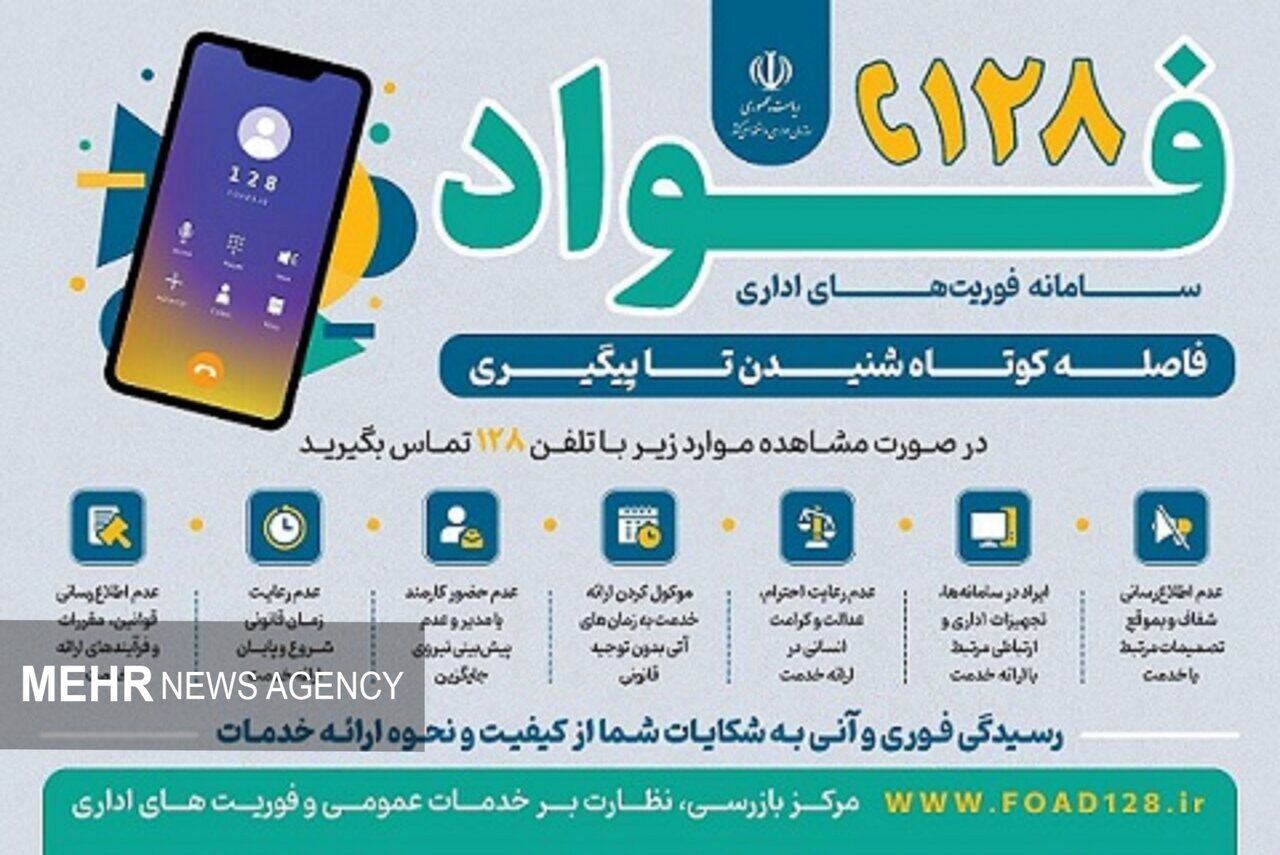 پاسخگویی به شکایات در سامانه فواد ۱۲۸ به کمتر از سه ساعت کاهش یافت