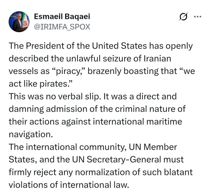 Iran terms Trump piracy direct admission of criminal blockade