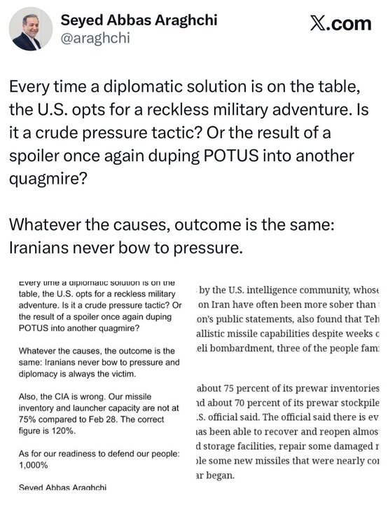 FM Araghchi warns US of its new adventurism against Iran