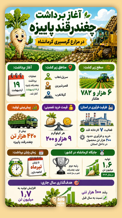 اینفوگرافیک؛ برداشت چغندر قند پاییزه در کرمانشاه