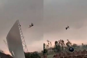 VIDEO: A young man being lifted into air from storm in India