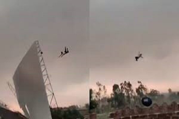 VIDEO: A young man being lifted into air from storm in India