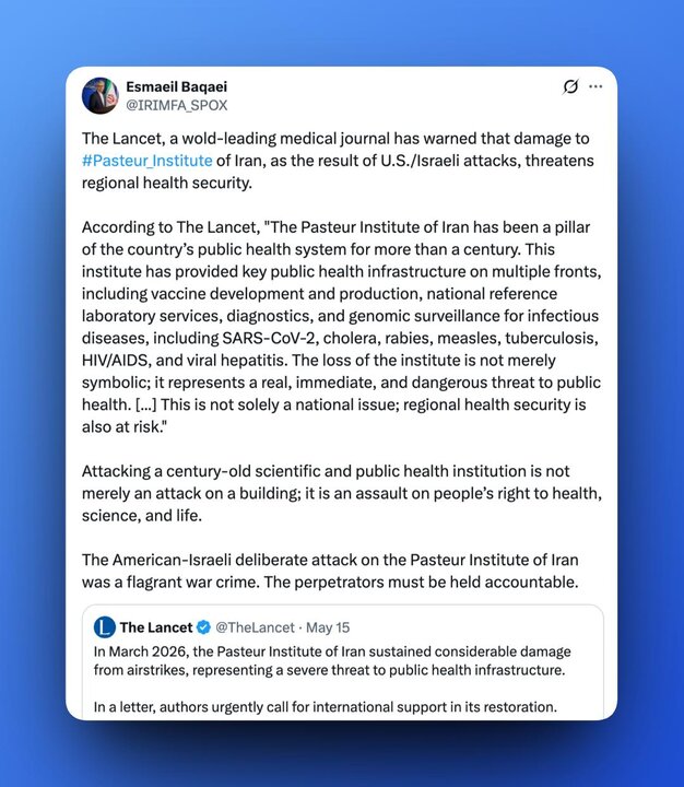 Attacking Iran Pasteur Inst. menaces regional health security