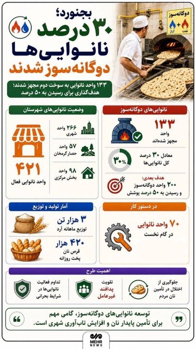 اینفوگرافیک؛ ۳۰ درصد نانوایی ها بجنورد دوگانه سوز شدند