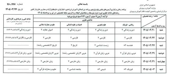 برنامه جدید امتحانات نهایی اعلام شد