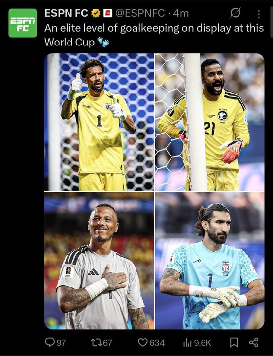 تمجید ویژه ESPN از بیرانوند/ او حالا جزو برترین های جام جهانی است