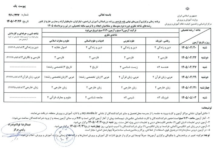 برنامه امتحانات نهایی بدون هیچگونه تغییر برگزار میشود