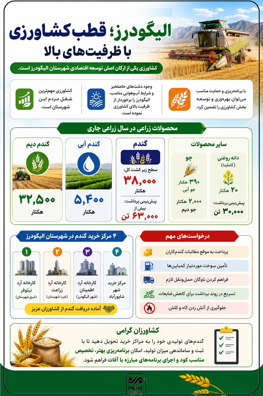 اینفوگرافیک؛ برداشت گندم در الیگودرز
