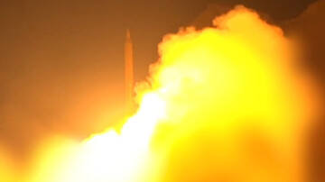  Frame grab from undated footage of a retaliatory missile strike by the IRGC 