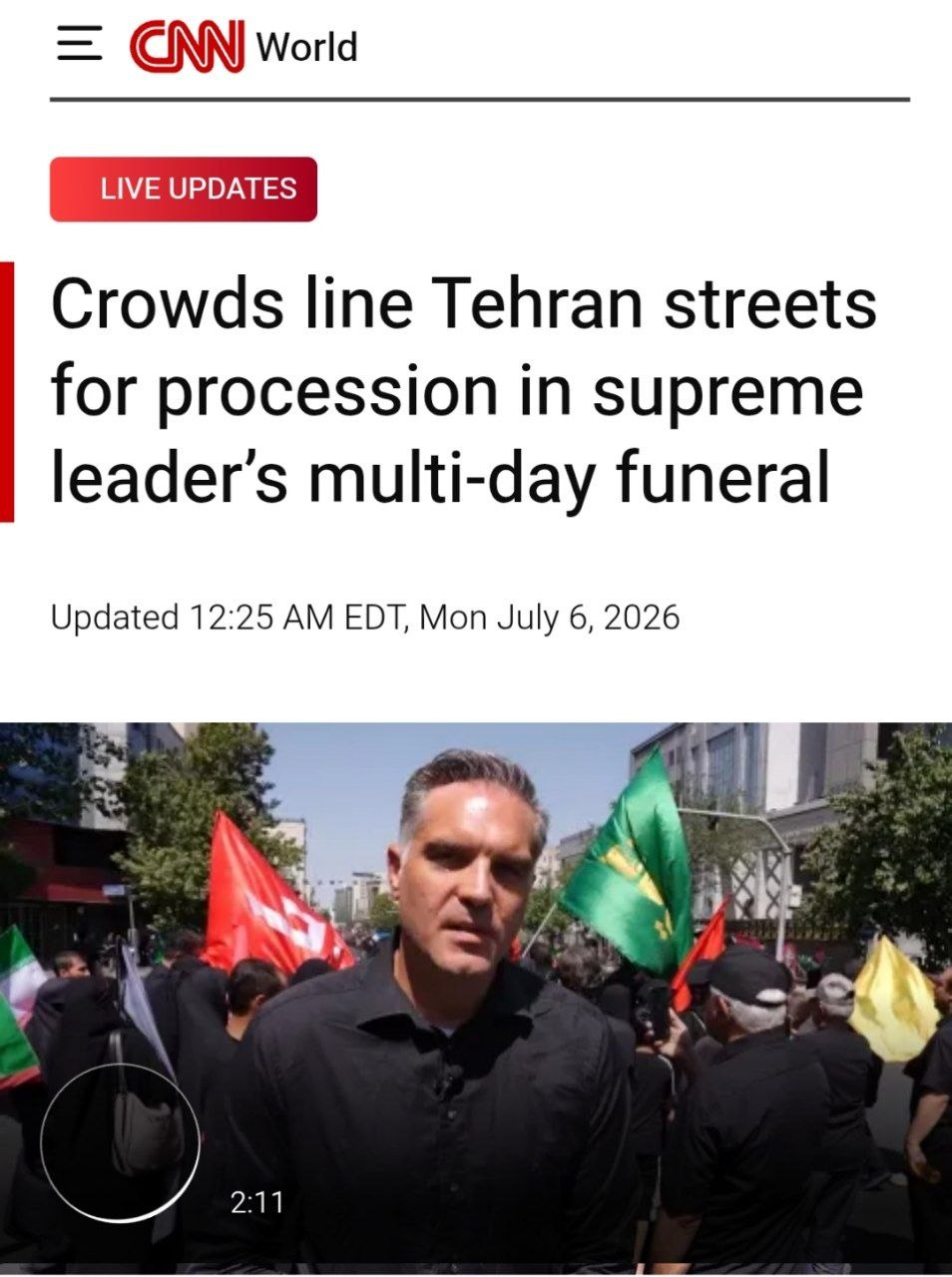 پوشش زنده تشییع میلیونی رهبر شهید انقلاب در شبکه «سیانان» آمریکا