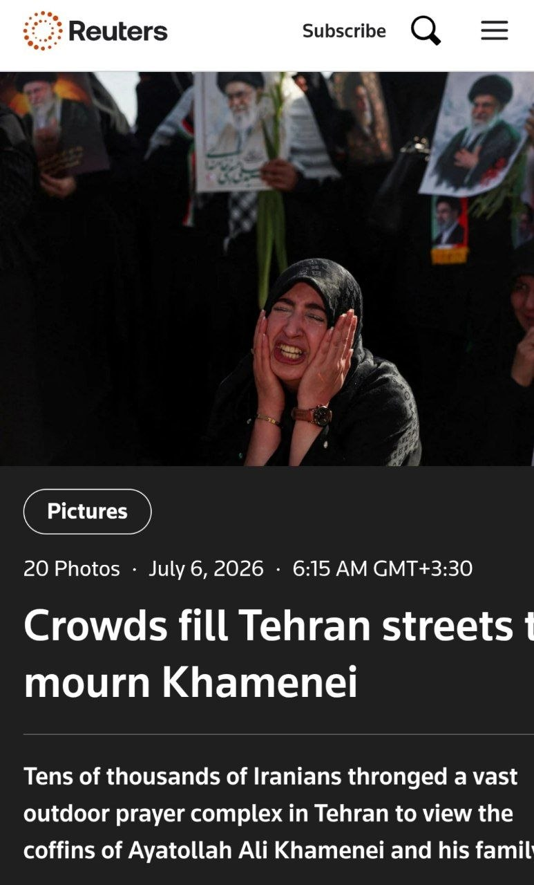 رویترز: خیابان‌های تهران برای سوگواری رهبر شهید ایران با جمعیت انبوه پُر شد