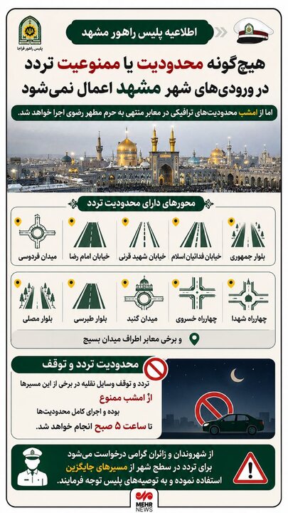 اینفوگرافیک؛هیچگونه محدودیت در ورودی مشهد اعمال نمی شود