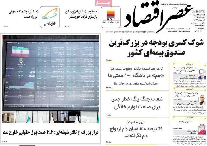 روزنامه‌های اقتصادی ۲۲ تیر