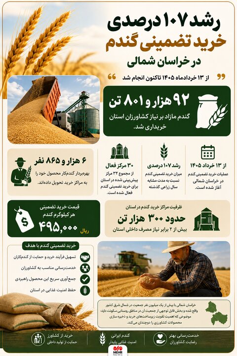 اینفوگرافیک؛ خرید تضمینی گندم در خراسان شمالی ۱۰۷ درصد افزایش یافت