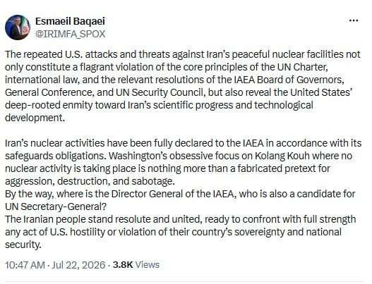 US threat of bombing Iran nuke sites 'enmity toward progress'