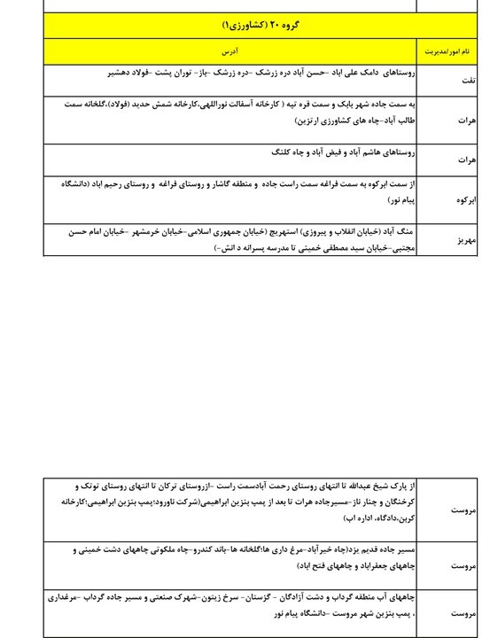 جدول گروهبندی و زمانبندی خاموشیهای استان یزد در روز جمعه دوم مرداد