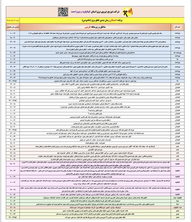 خاموشی با برنامه برق در کهگیلویه و بویراحمد