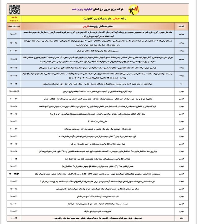 خاموشی با برنامه برق در کهگیلویه و بویراحمد