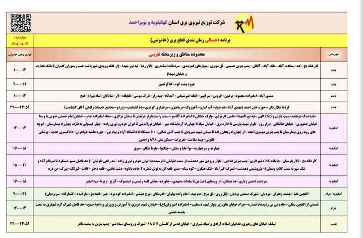 خاموشی با برنامه برق در کهگیلویه و بویراحمد