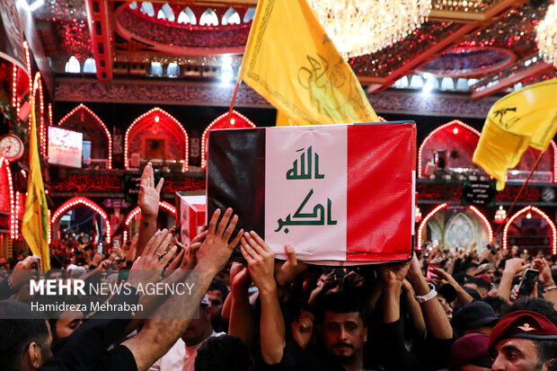 تشییع شهدای حمله آمریکا و عربستان به مقر حشد شعبی در کربلا