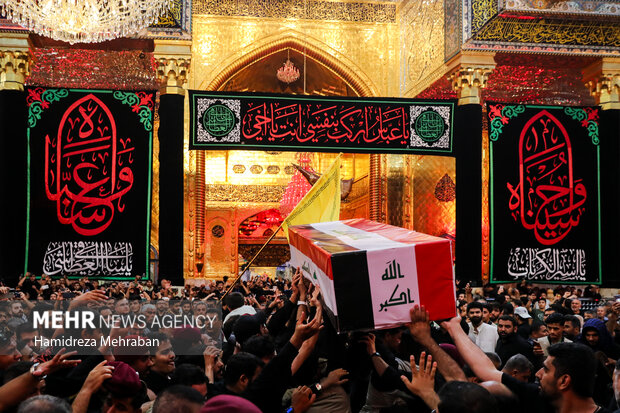 تشییع شهدای حمله آمریکا و عربستان به مقر حشد شعبی در کربلا