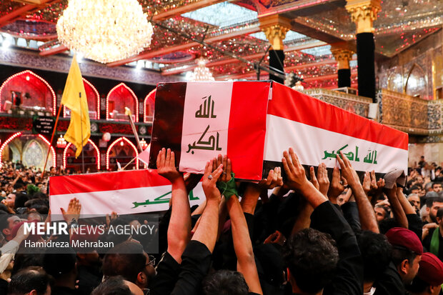 تشییع شهدای حمله آمریکا و عربستان به مقر حشد شعبی در کربلا
