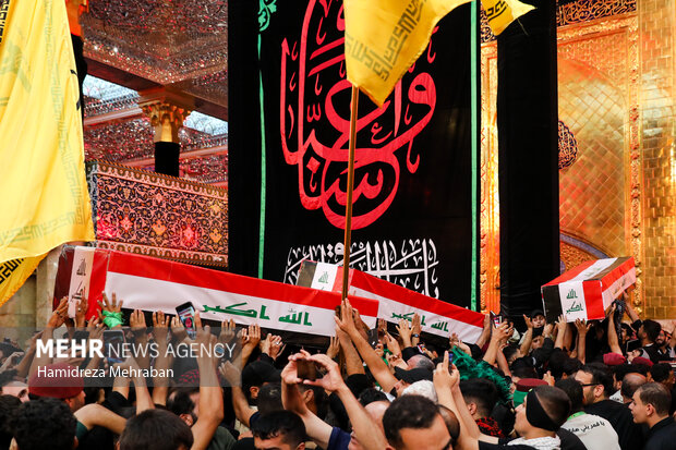 تشییع شهدای حمله آمریکا و عربستان به مقر حشد شعبی در کربلا