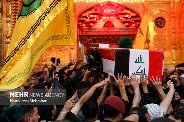 تشییع شهدای حمله آمریکا و عربستان به مقر حشد شعبی در کربلا