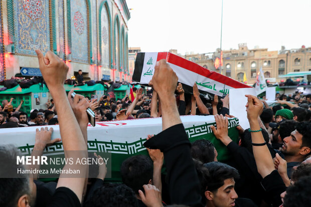 تشییع شهدای حمله آمریکا و عربستان به مقر حشد شعبی در کربلا