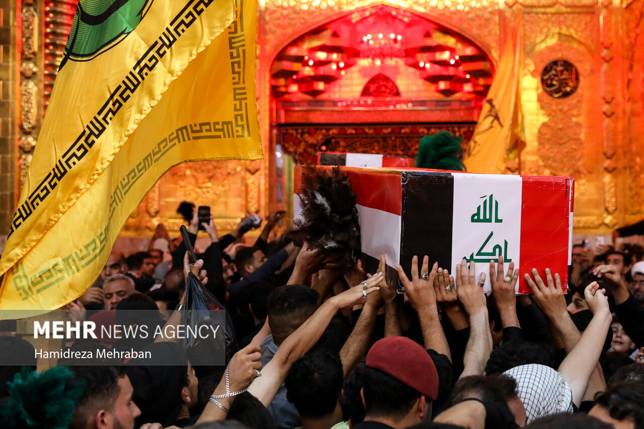 تشییع شهدای حمله آمریکا و عربستان به مقر حشد شعبی در کربلا