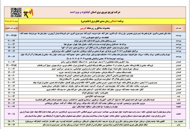 خاموشی با برنامه برق در کهگیلویه و بویراحمد