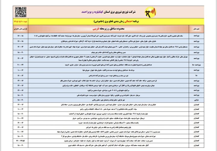 خاموشی با برنامه برق در کهگیلویه و بویراحمد