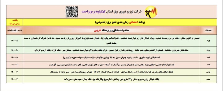 خاموشی با برنامه برق در کهگیلویه و بویراحمد