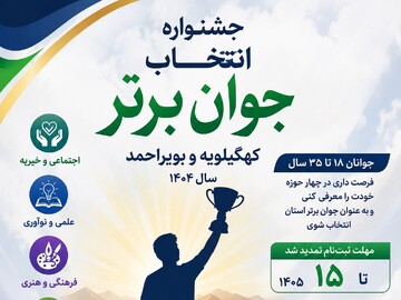 مهلت ثبت‌نام جشنواره انتخاب جوان برتر کهگیلویه و بویراحمد تمدید شد