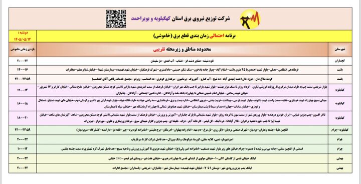 خاموشی با برنامه برق در کهگیلویه و بویراحمد
