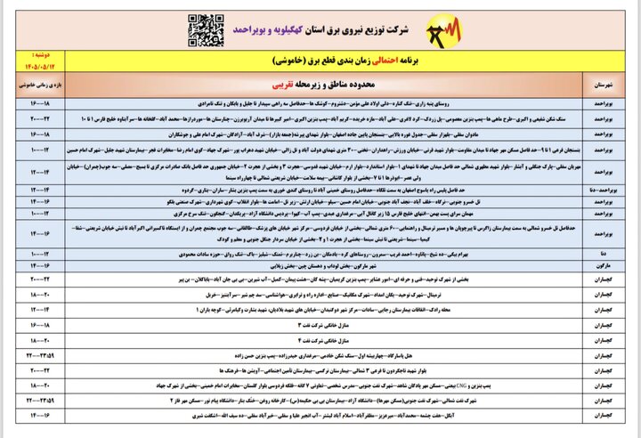 خاموشی با برنامه برق در کهگیلویه و بویراحمد