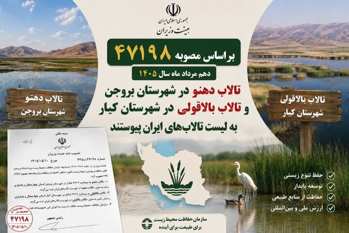 تصویب دو عرصه جدید تالابی استان چهارمحالوبختیاری در هیات وزیران