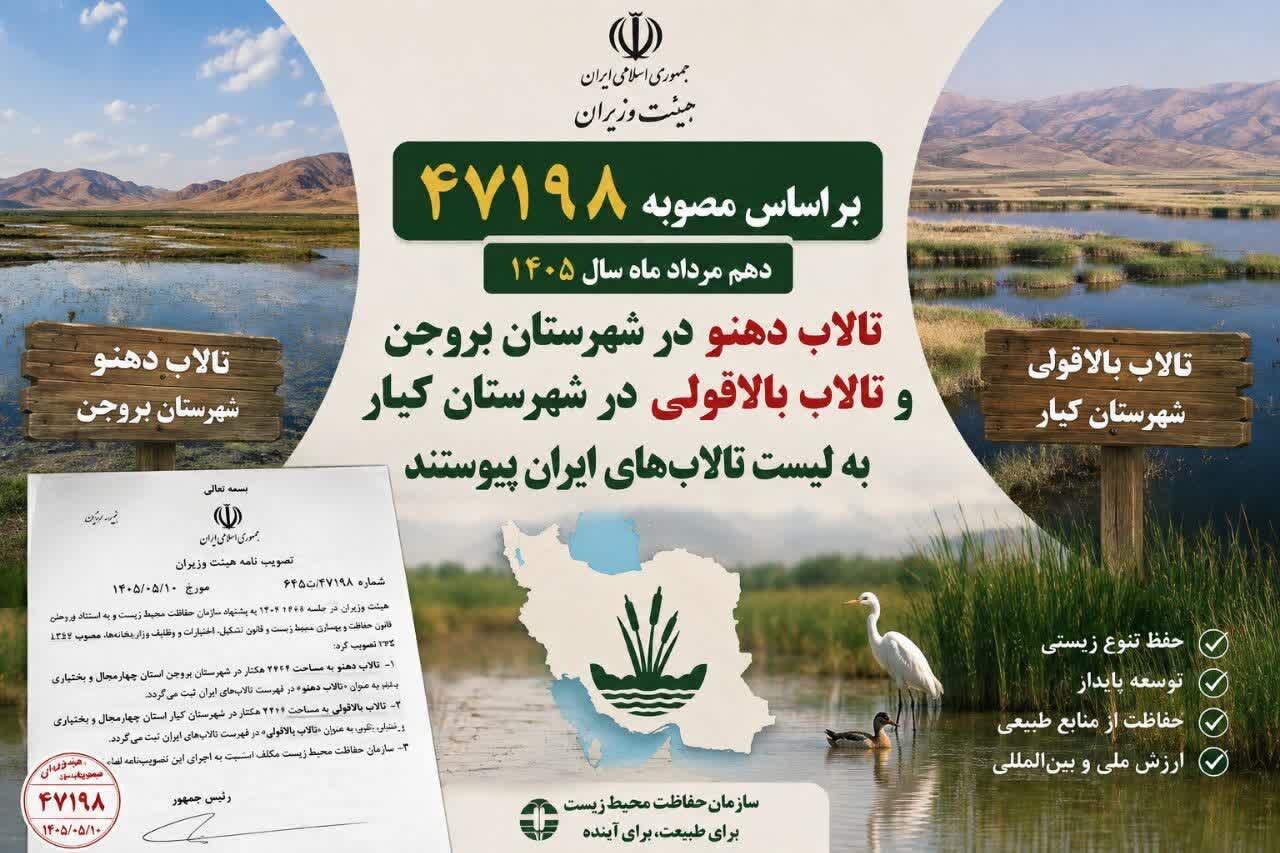 تصویب دو عرصه جدید تالابی استان چهارمحال‌وبختیاری در هیات وزیران