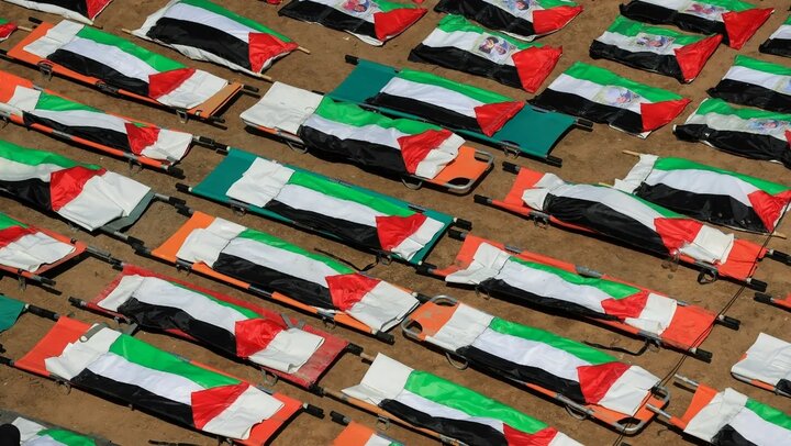 غزه در سوگ ۱۱۲ شهید یک خانواده؛ بزرگترین مراسم تشییع از آغاز جنگ