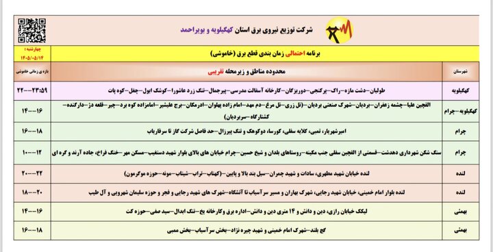 خاموشی با برنامه برق در کهگیلویه و بویراحمد