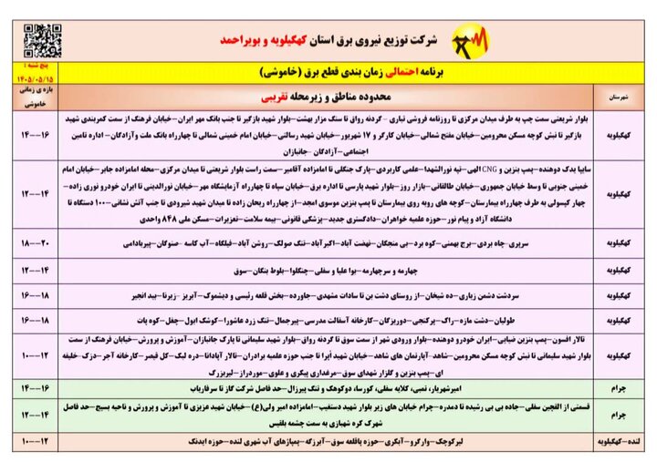 خاموشی با برنامه برق در کهگیلویه و بویراحمد