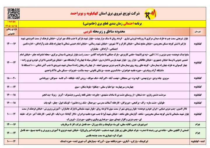 خاموشی با برنامه برق در کهگیلویه و بویراحمد