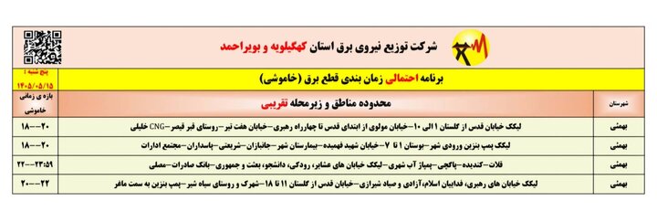 خاموشی با برنامه برق در کهگیلویه و بویراحمد