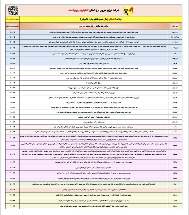 خاموشی با برنامه برق در کهگیلویه و بویراحمد