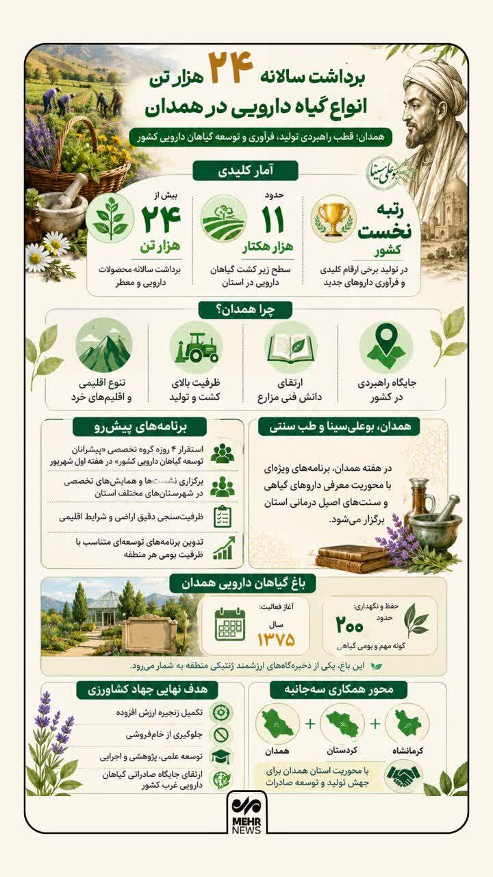 اینفوگرافیک؛ کشت ۱۱ هکتار انواع گیاه دارویی در همدان