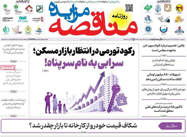 روزنامه‌های اقتصادی ۲۰ مرداد