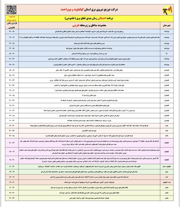 خاموشی با برنامه برق در کهگیلویه و بویراحمد