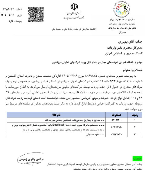 اقلام جدید به فهرست واردات مرزنشینان اضافه شد