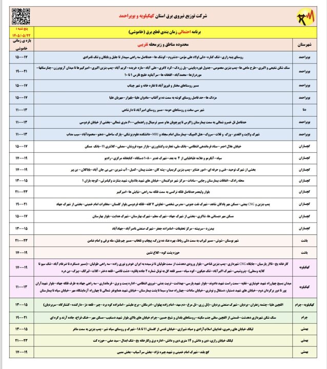 خاموشی با برنامه برق در کهگیلویه و بویراحمد