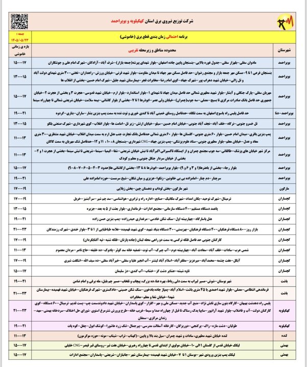 خاموشی با برنامه برق در کهگیلویه و بویراحمد